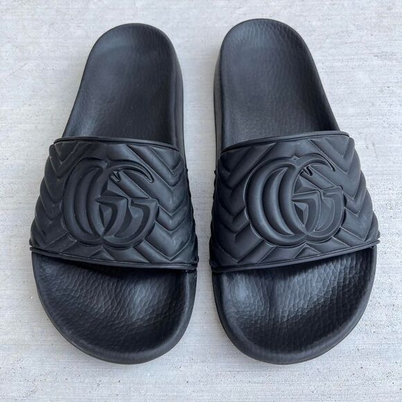 Gucci Shoes - Gucci Matelasse Marmont Slide ‘Black’